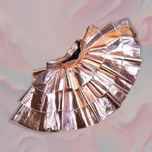 Girls Sparkle Metallic Rose Gold 3-Layered Tiered Dance Skirt